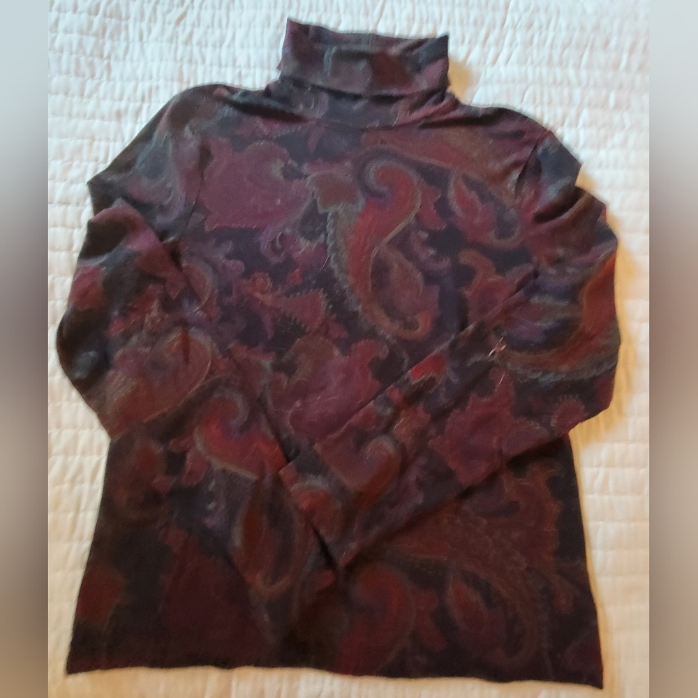 Lauren Ralph Lauren Multicolored Paisley  Long Sleeve Turtle Neck Shirt sz L